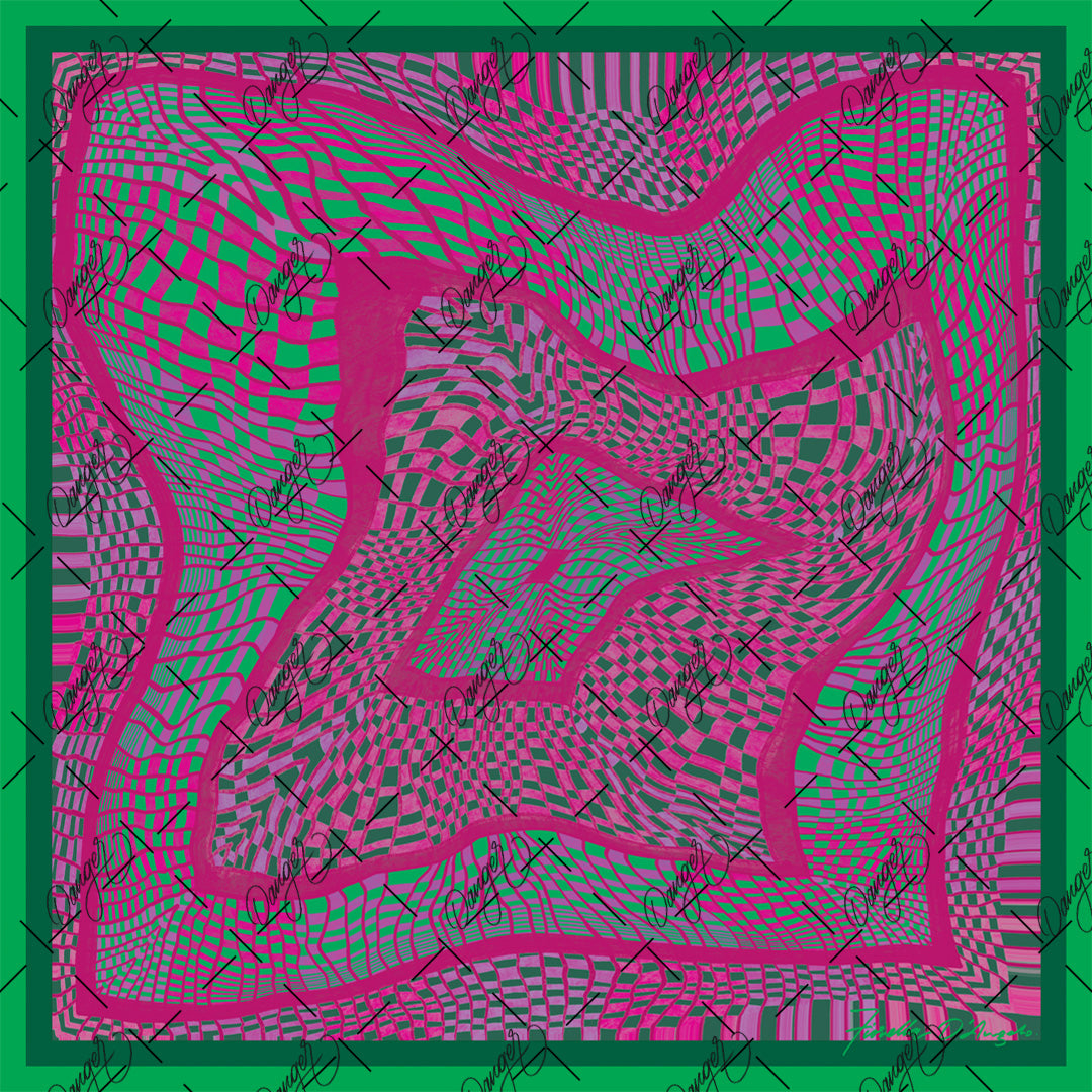 Digital painting of a pool floor distorted by the ripples of the water.