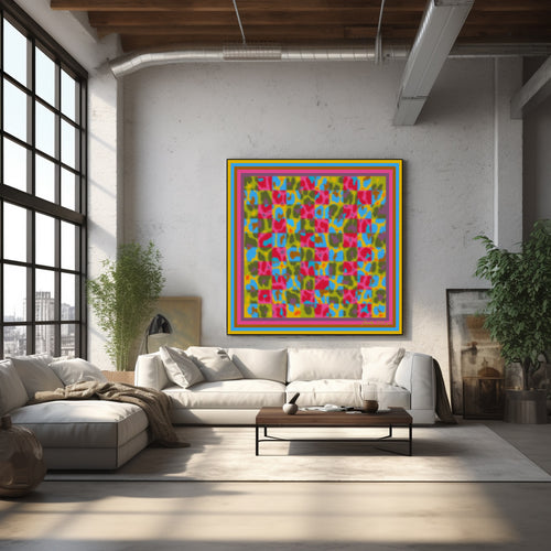 Animal Abstract painting shown in a room setting.