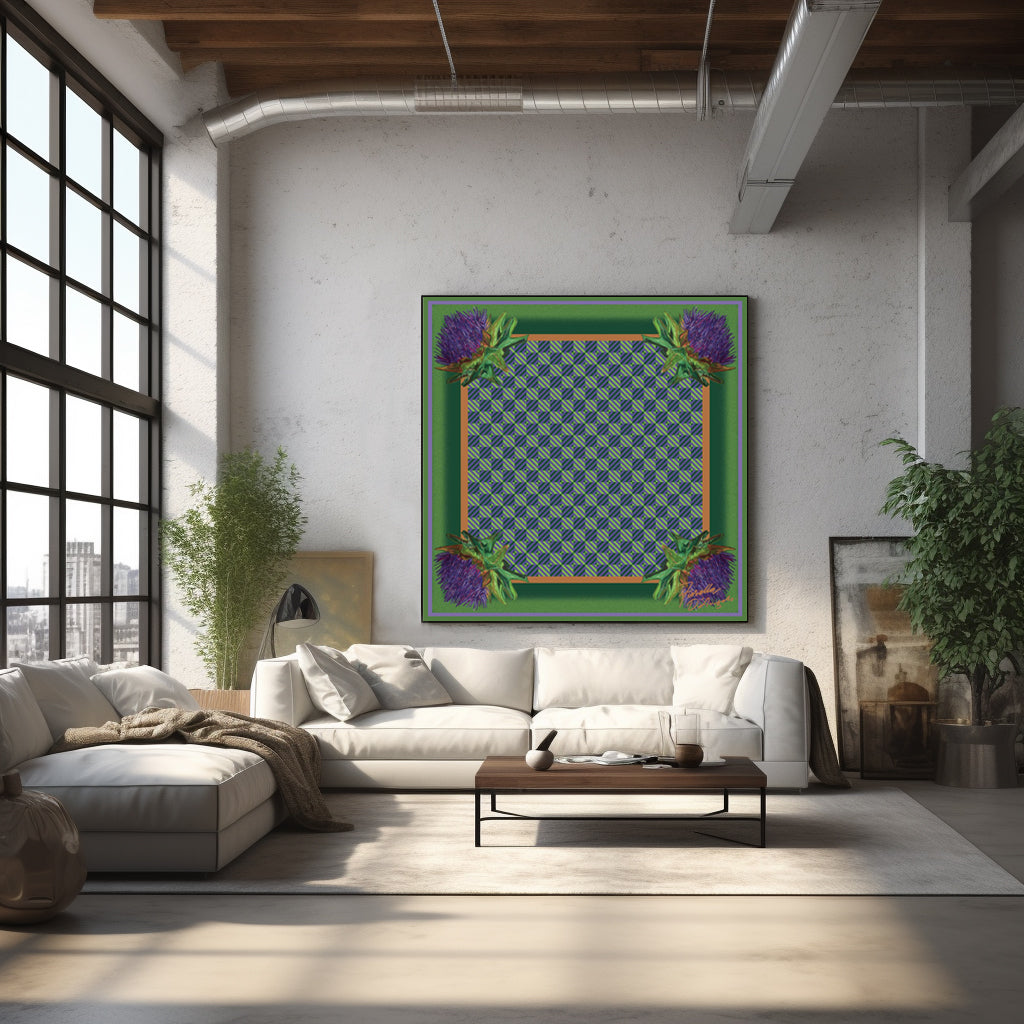 Artichoke painting shown in a room setting.