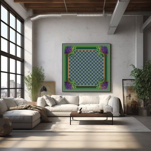 Artichoke painting shown in a room setting.