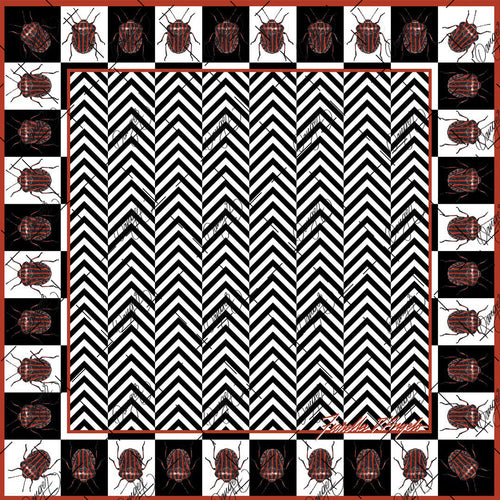 Digital art chess-style painting in black, white and red.