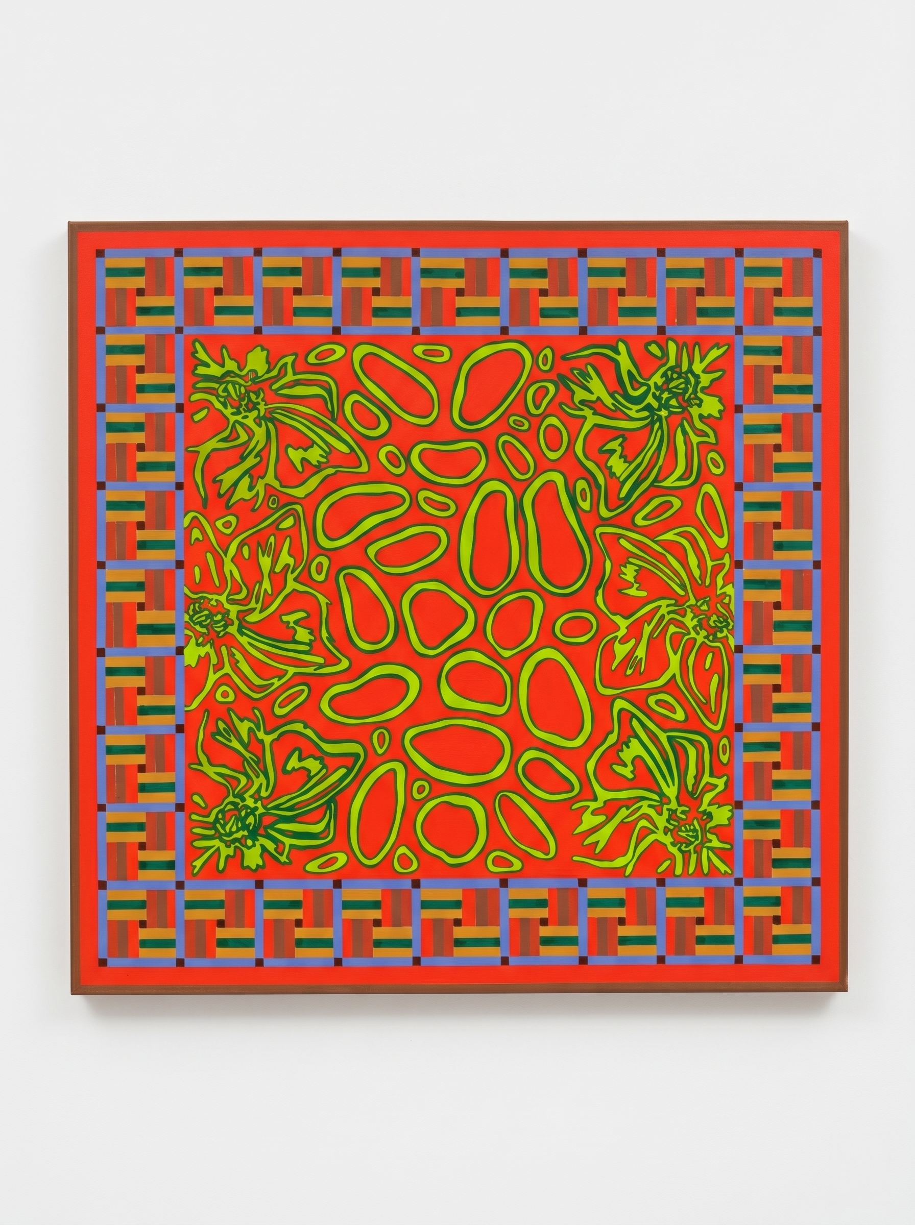 Original acrylic painting on canvas, colorful floral design inspired by Gucci, 90 × 90 cm.