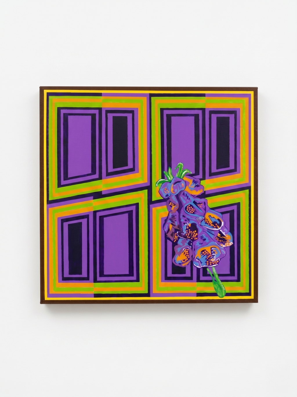Original acrylic painting on canvas, a mix of jungle and geometric-floral abstract, 90 × 90 cm.