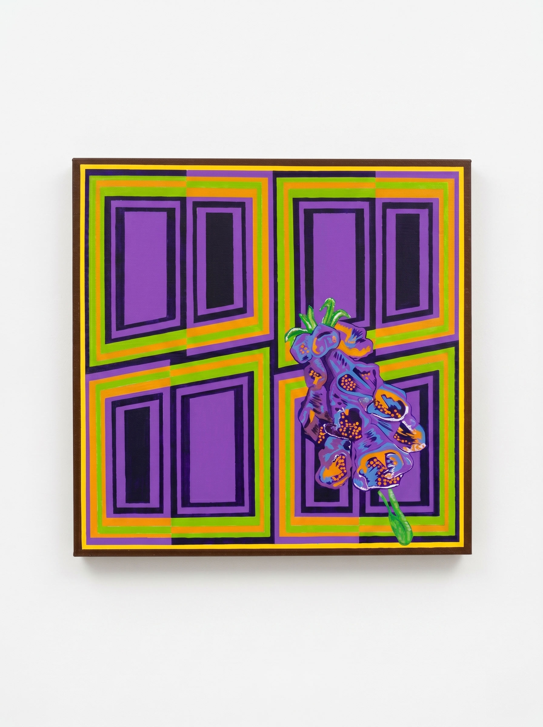 Original acrylic painting on canvas, a mix of jungle and geometric-floral abstract, 90 × 90 cm.